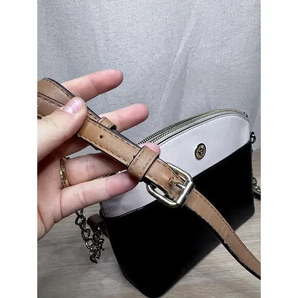 Anne Klein Classic Curves Crossbody Black White Silver Chain Bag Purse - Picture 6 of 11